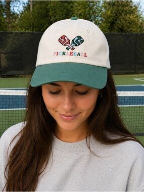 Fraasier Sterling Sport Pickleball Hat Cream & Green Adjustable Baseball Cap NWT